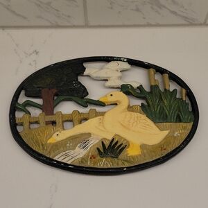 Cast Iron Pot Rest Trivet Geese Scene